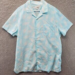 Hawaiian Short Sleeve Blue  Button Up Shirt Pocket 2XL Palm Leaves‎